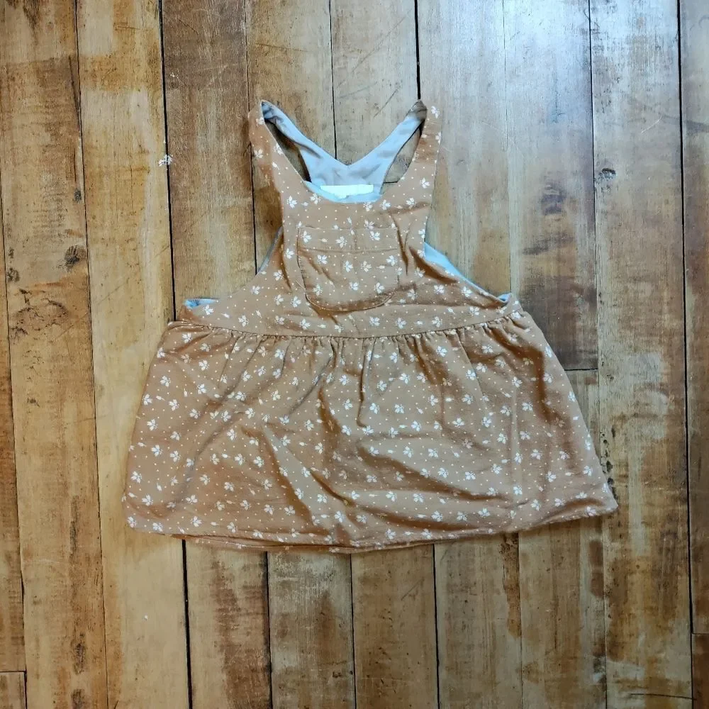 Mabel + Honey outfit 2T jumper dress long sleeve shirt blue neutral boho tan